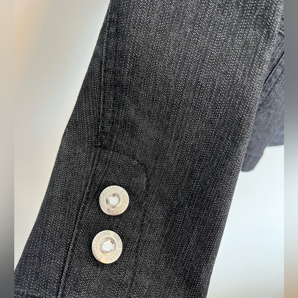 Simon Chang Embroidered Black Denim Blazer Jacket Size 8 - Picture 9 of 10